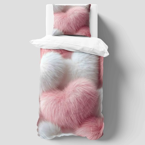 Fluffy pink hearts - duvet, cover