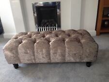 crush velvet chesterfield footstool with black wooden legs