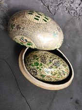 2x Vintage Papier Mache Eggs inc. 1 Box 1 egg Hand Painted Kingfisher Gold Folk 