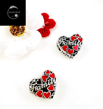 Sterling Silver 925 Charm Family Love Heart Red Bead Genuine For Bracelets Wife