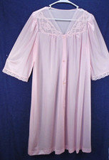 Vintage Lorraine Pale Pink Nylon Nightgown Nightie Button Front Lace Short MD