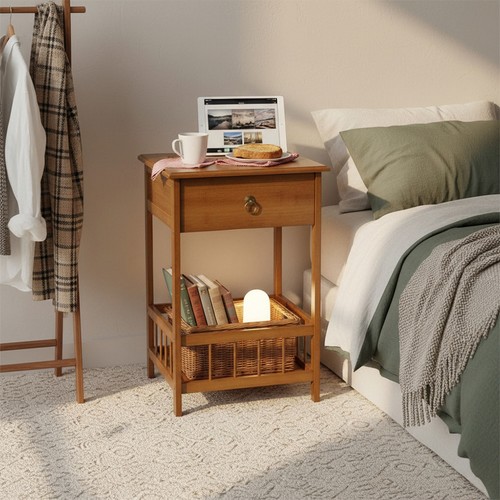 Small bamboo bedside drawer - small,