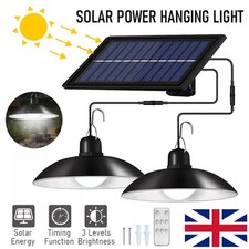 2 Heads LED Solar Powered Pendant Hanging Light Lamp Garden Yard Shed Lighting