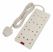 13 amp 8-Gang Socket 8-Way Extension Lead with 2m Cable Neon Indicator 3 Pin UK