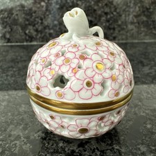 Herend Reticulated  Hand Painted Porcelain Round Lidded Trinket