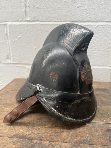 Old leather firemens helmet - old,