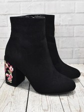 Women's New Look Black Floral Zip Up High Heel Ankle Boots UK 5 EUR 38