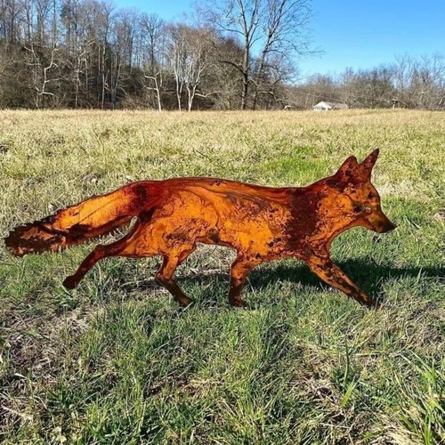 Rustic metal fox - metal, stake