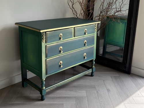 Dark green teal vintage oak - dark,