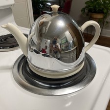 Antique ArtDeco "Ever-Hot" Chrome Top Ceramic TeaPot W/Bakelite Knob  1930’s UK 