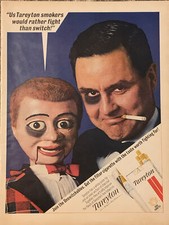 1965 Tareyton Cigarettes PRINT AD Ventriloquist Dummy Black Eye Fight VTG 1960s