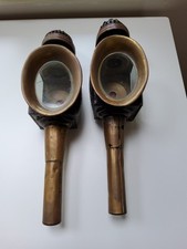 Near Pair of Victorian Brass & Bevelled Glass Carriage Lamps - Candle Lit