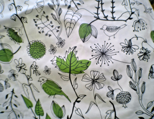 Ikea green bird leaf fabric - green,