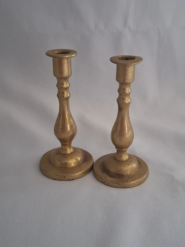 Vintage pair brass candle - vintage,