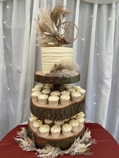 Three Tiered Rustic Wooden Wedding cake/ Cup Cake stand, 16"/17" base 