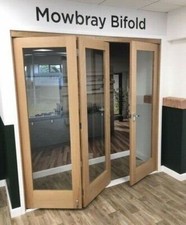 Oak Bifold doors Shaker 1L clear glass internal unfinished composite folding