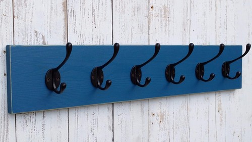 Vintage blue wooden coat rack - coat,