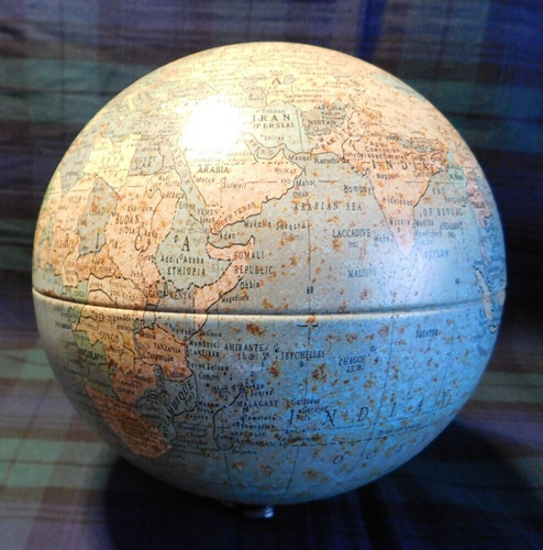 Vintage tin globe with stand