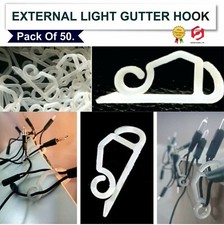  External Light Hooks 50pc Christmas Decoration Home Garden Gutter Clip Hanger 