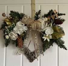 Christmas Wreath Heart Wicker cream gold