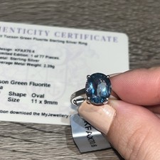 STERLING SILVER oval tucson GREEN FLUORITE RING SIZE L to M 4.41ct