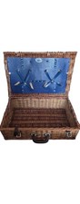 Vintage Optima Wicker Picnic Hamper Basket with Blue Interior & Leather Straps