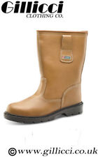 SAFETY STRONG WORK WORKWEAR STEEL TOE CAP LEATHER TAN BROWN RIGGER BOOTS SHOES