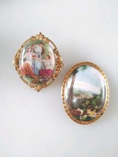 Pair of Vintage China brooches,  one unmounted Countess China plaque 