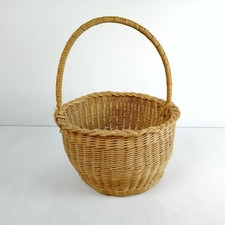 Vintage Wicker Basket with Handle | Hand Woven Rattan Cane 14" High