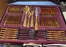 Bestecke Solingen Cutlery Set 23 Kt Gold Plated 70 Pc Silverware German Made AG
