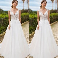 Beach Boho Wedding Dresses V Neck Lace Elegant Romantic Sleeveless Bridal Gowns