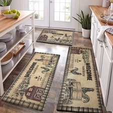 ASPMIZ Farmhouse Kitchen Mat 3 Piece, Cushioned Anti-Fatigue Kitchen Rugs Non...