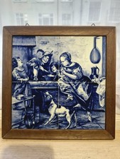 Framed set of 4 Delftware ceramic tiles depicting Family Scene  made In Holland