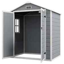Garden Storage Shed Lockable Double Doors Window Vent Plastic Roof 6x4.5ft Grey