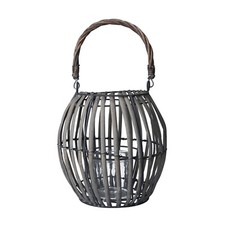 Shabby Chic Gisela Graham Grey Wicker Lantern with Glass Candle Holder HomeDecor