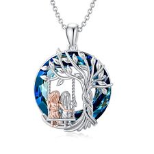 Sisters On The Swing Pendant Necklace with 19" Chain Fashion Jewelry Gift, Blue