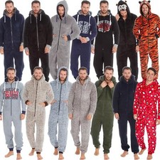 Mens 1Onesie Thick Fleece Warm Snuggle Hooded Zip All In One Jumpsuit