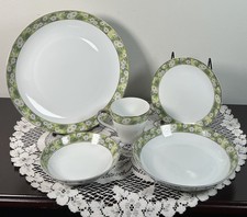 5 Pc Setting Mikasa Marianne Dinnerware Floral Daisy Green White Silver Trim #2