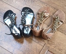 Dune Ladies Size 7 Strappy Beaded Sandals. 2 Pairs Well Used