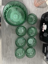 8 Piece Arcoroc France Emerald Green Set-1 Large Serving Bowl-7 Individual Bowls