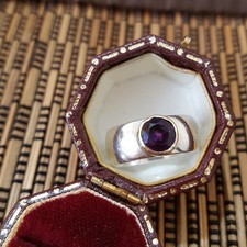 Vintage 925 Sterling Silver Ring, Genuine Amethyst Band, Size J US 4.75 