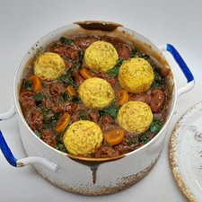 1:12 Miniature Beef Stew with Dumplings in Metal Pot Dollhouse Food Handmade