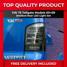 FITS VW T5 TRANSPORTER & CARAVELLE TAILGATE 03>09 SMOKED LED REAR LIGHTS PAIR