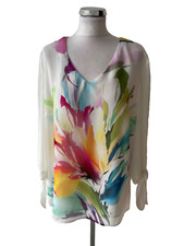 FRANK LYMAN WHITE FLORAL PRINT 3/4 TIE SLEEVE TOP SIZE 14