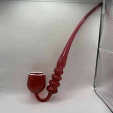 Antique 1800s Hand Blown Nailsea Glass Pipe Cranberry With A White Rim 16”