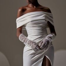 Elegant Wedding Bridal Long Net Gloves Pearls 50CM For The Bride's Wedding Dress