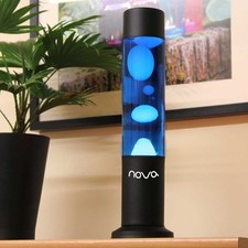 Nova Black 38cm Lava Lamp, Blue Liquid White Wax Black Base, Gift Boxed