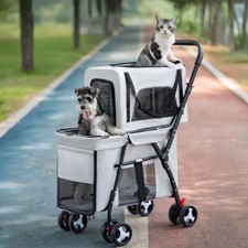 2 Tier Pet Stroller Cat Dog Jogging Buggy Carrier Pushchair Detachable Basket