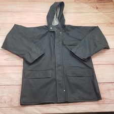 Carhartt Rain Coat Mens Small Gray Rubber PVC Hooded Waterproof Jacket C62GRN