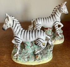 Pair Of Rare Staffordshire Zebra Flatbed  Figurines Lovely Condition